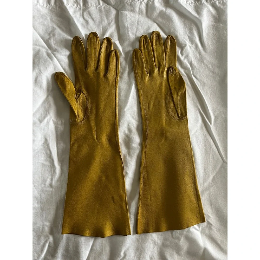 VINTAGE HAMMER OF HOLLYWOOD Long Leather Gloves in Mustard Yellow Hand Made